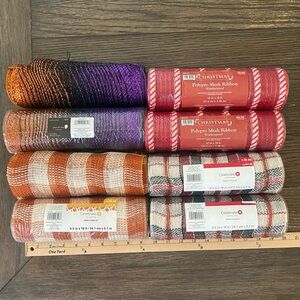 Craft Decorative Mesh Bundle 8; 6 New 2 Partially Used Fall Christmas Halloween